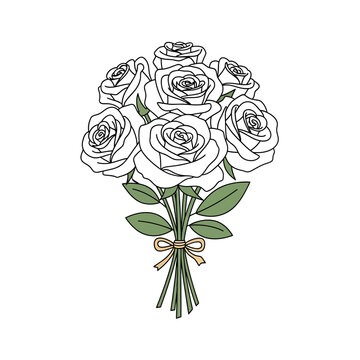 Elegant White Rose Bouquet with Green Leaves and Tied Ribbon