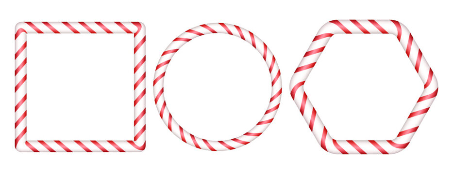 borders of Christmas candy cane . striped candy lollipop pattern. Christmas and new year vector illustrations