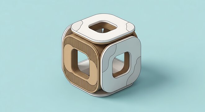 Modern puzzle cube with hollow squares on each side for problem solving and brain teaser fun