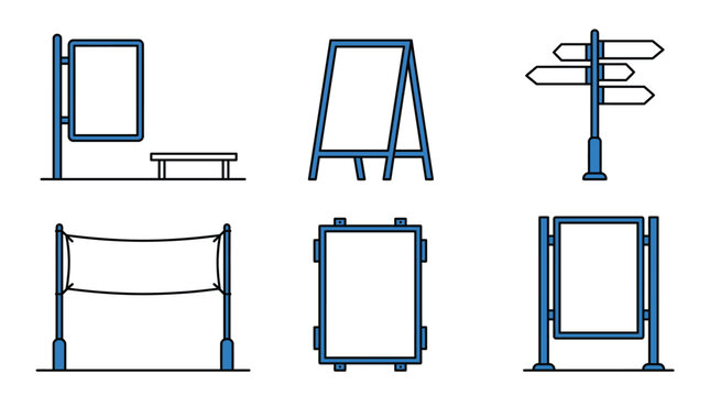 Blank Signboards and Directional Signage Set, Outdoor Advertising Frames and Wayfinding Templates Isolated on White