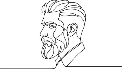 Continuous line drawing of handsome man with beard and stylish hairstyle, male profile portrait minimalist concept © Kinoban
