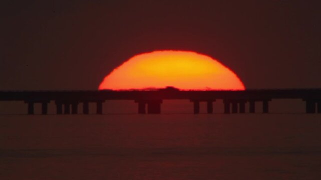 The Lake Pontchartrain Causeway between New Orleans and Covington, Louisiana at sunset