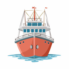 Fototapeta premium Illustration of a red fishing trawler boat on water