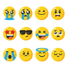 Fototapeta premium Cute yellow emoji face expression icon set illustration isolated on transparent background