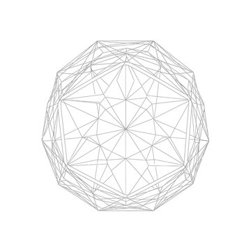 Minimalist wireframe geometric crystal structure on white background