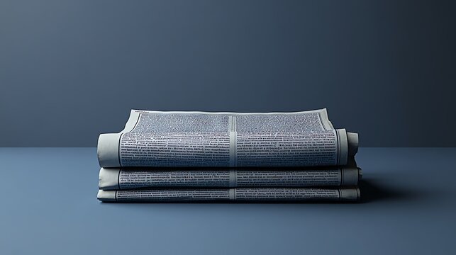 Stack of Rolled Newspapers on Blue Surface in Dim Lighting