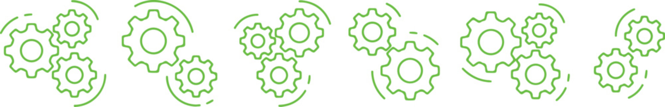 Green Gear Icon Pattern. Abstract technology background with line art cogwheel symbols and mechanical design