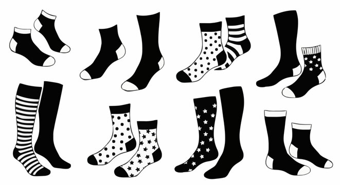 Set of vector silhouettes of socks, isolated on white backgroun