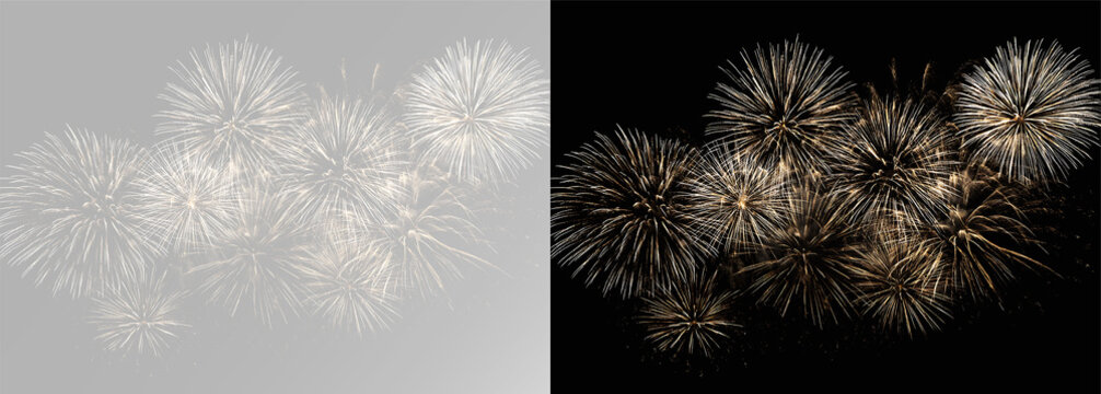 Radiant gold fireworks abstract celebration background with luxury glowing sparkles and elegant festive particle texture on black backdrop