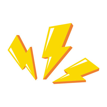 Yellow lightning bolt icon set illustration isolated on transparent background