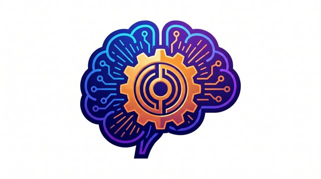 Blue and purple stylized brain gear artificial intelligence logo