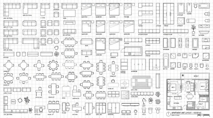 Set of furniture icons for apartment floor plan design © S.Siam