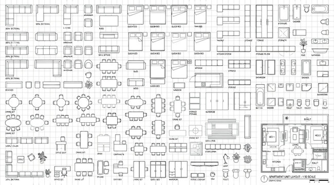 Set of furniture icons for apartment floor plan design