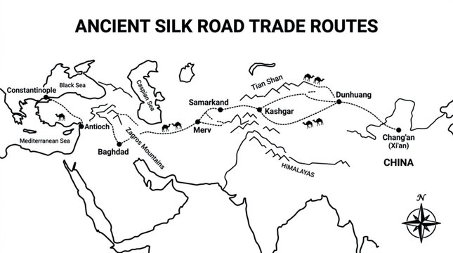 Ancient Silk Road Trade Routes Map
