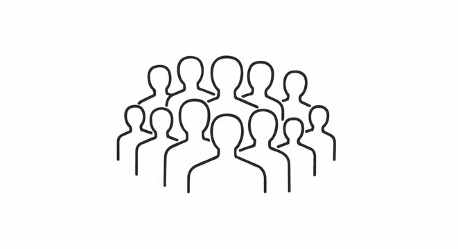 A group of stylized human figures in a clustered formation