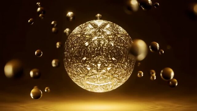 Abstract golden sphere transforming into a complex geometric structure