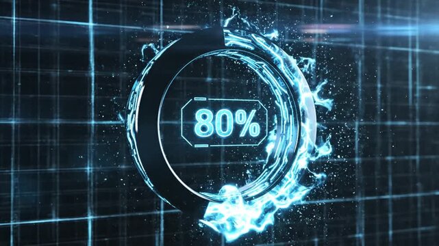 Futuristic digital loading ring showing twenty eight percent progress