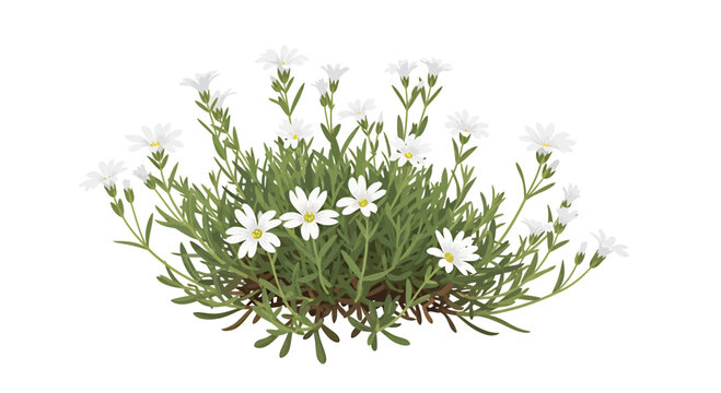 Cerastium tomentosum plant with blooming white flowers
