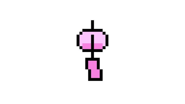 8-bit pixel art Japanese summer wind chime icon. looped animation 4k 30fps