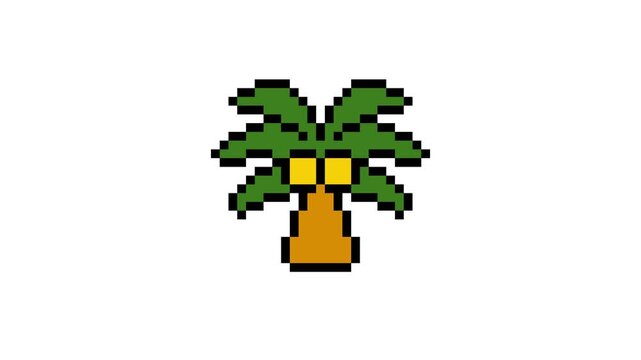 8-bit pixel art summer palm tree icon. looped animation 4k 30fps