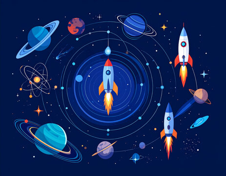Cosmic space tech backgrounds for satellite and rocket companies