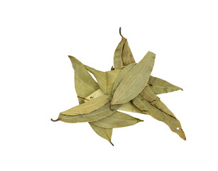 Fototapeta premium A bunch of dried bay leaves with light brown color and pointed tips, arranged on a pure Transparent background, showcasing their texture and shape.
