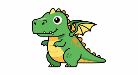Obraz premium A friendly cartoon dragon with green scales, orange spots, and yellow wings