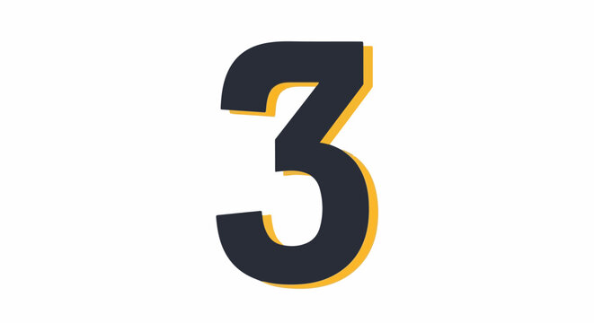 A large, dark gray numeral 3 with a yellow outline