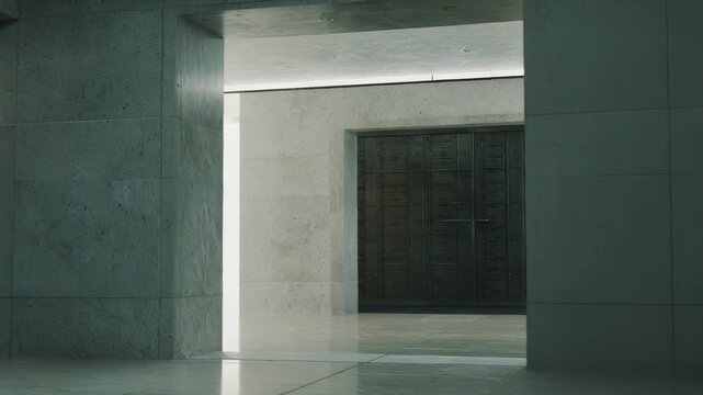 Bank vault interior featuring rows of safety deposit boxes, representing security, protection, and storage for confidential documents, money, and valuable assets