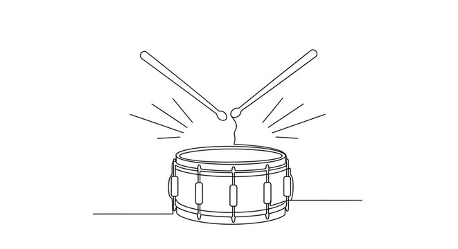Minimalist Drum and Drumsticks Line Art Illustration - Music Beat Concept