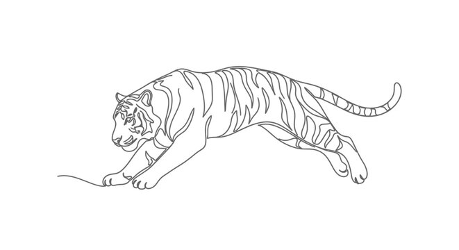 Dynamic Tiger Line Art Illustration - Powerful Feline Silhouette in Motion