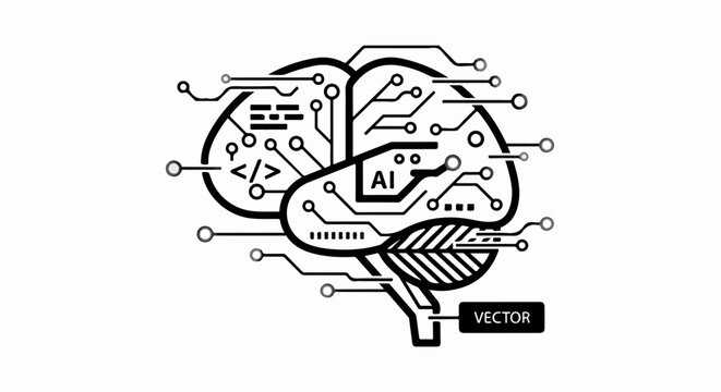 Artificial Intelligence Brain Vector Graphic.