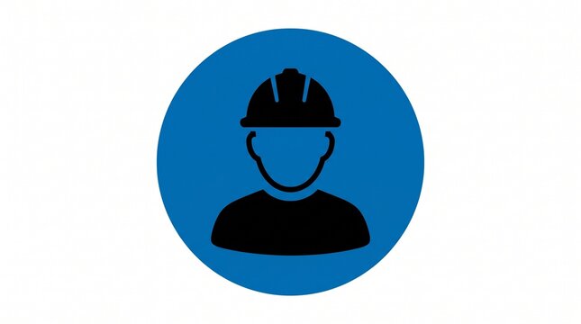 Construction worker wearing hard hat blue circular sign