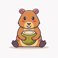 Fototapeta premium Cute cartoon hamster holding a coconut