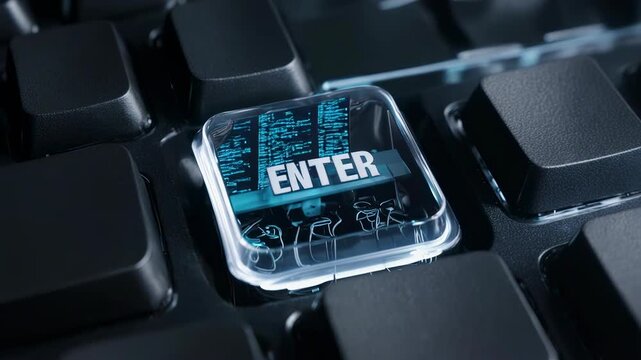 Close-up of a computer keyboard with a highlighted enter button