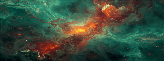Cosmic nebula background with swirling orange and teal gas clouds, abstract space galaxy vector illustration, cinematic interstellar dust and glowing stars, vibrant celestial universe art © Sanatçi