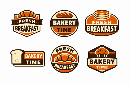 Bakery and fresh breakfast food badges collection