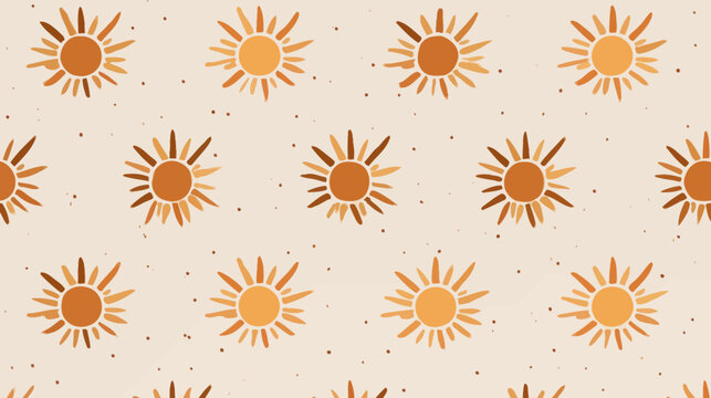 Seamless sun pattern with beige background and orange sunbursts