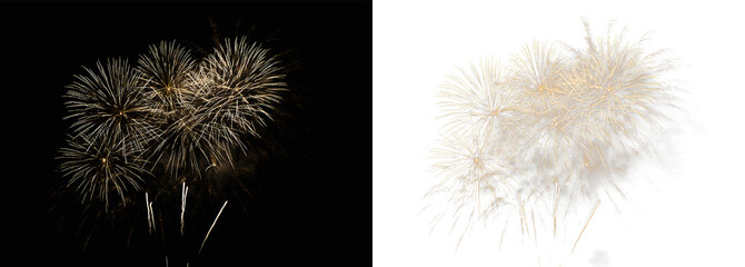 Obraz premium Abstract luxury golden fireworks composition with glowing festive sparkles and radiant particle bursts on elegant dark celebration background overlay