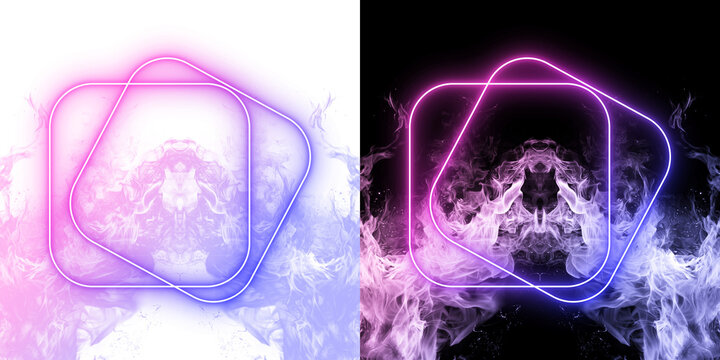 neon rounded square frame png transparent background, glowing gradient neon frame with smoke png isolated transparent, futuristic neon rounded border overlay effect png transparent background