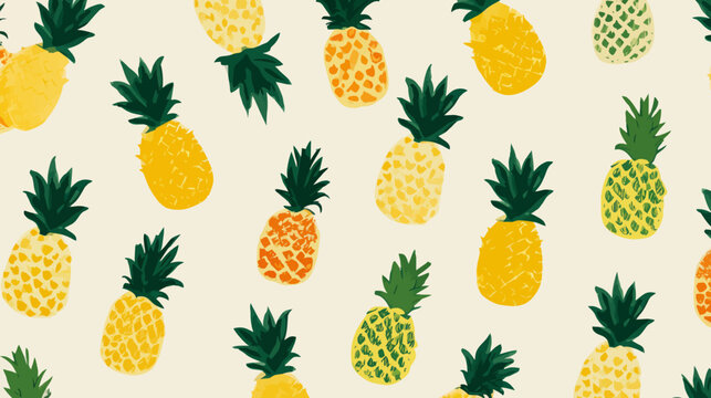 Colorful pineapple pattern with green leaves on light background