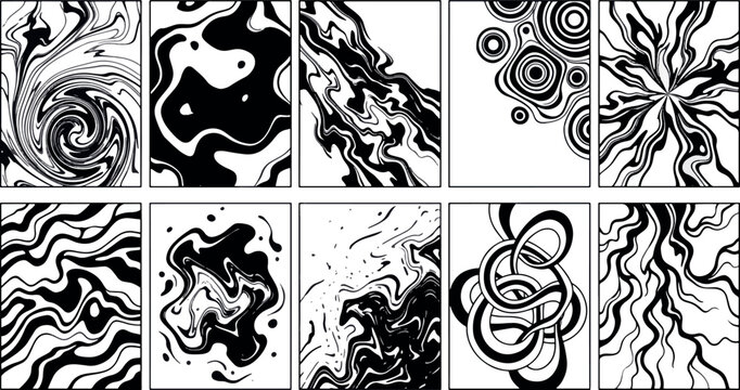 Vector illustration of a grid layout featuring ten distinct rectangular panels arranged in two horizontal rows of five, designed for storyboard, comic strip, or infographic use.