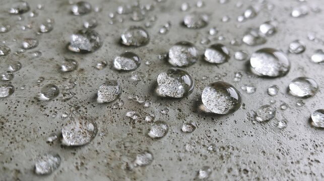 Concrete foundation surface with water beading, illustrating foundation waterproofing and moisture protection concept.