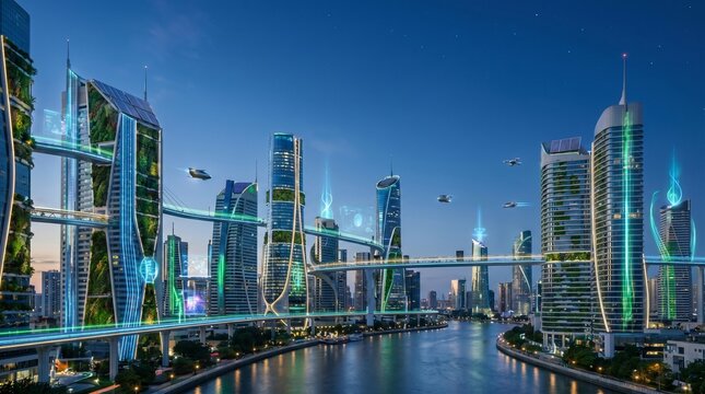 Futuristic Smart City Skyline with Advanced Urban Architecture