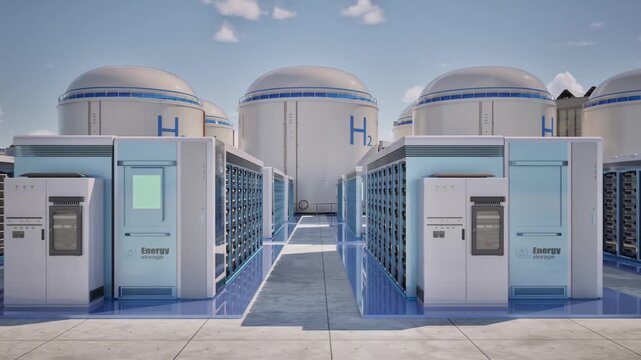 Group of energy storage systems or battery container units with hydrogen tanks