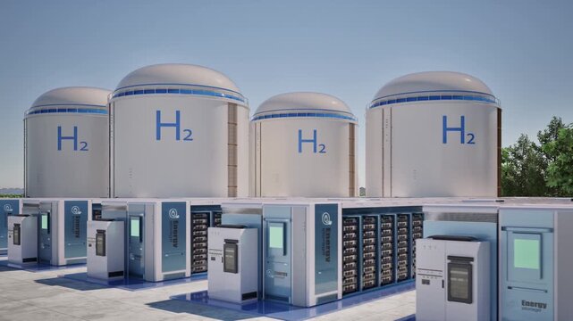 Group of energy storage systems or battery container units with hydrogen tanks