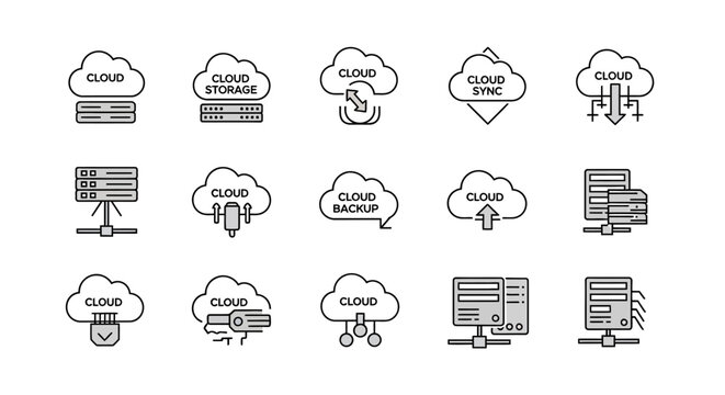 Cloud computing technology icons set.