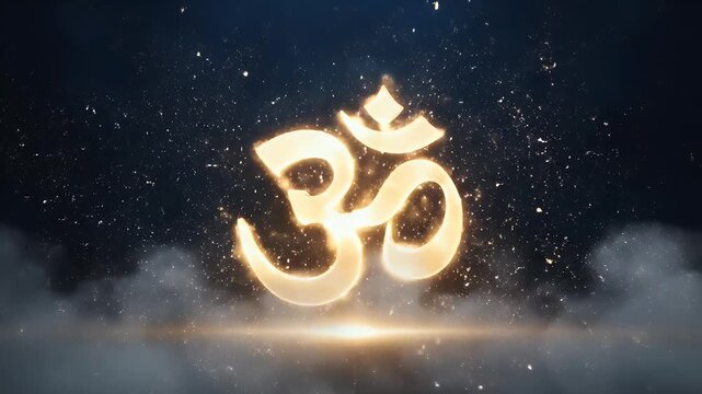 Spiritual Sawan Shivaratri Background with Glowing Om Symbol Emerging from Soft Ethereal Mist in Deep Blue and Midnight Black Tones for Meditation