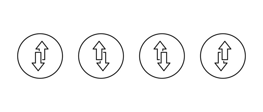 Up down arrow outline icon in circular line. Double vertical arrows symbol. Upward and downward direction sign
