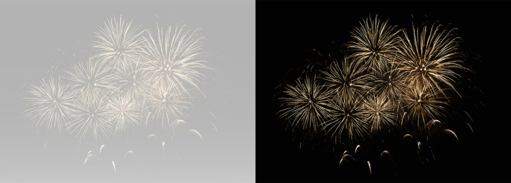festive golden fireworks bloom texture with shimmering glowing particles on black luxury background for premium celebration wallpaper